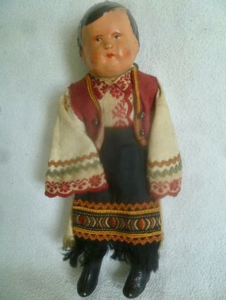 Vintage 7.  25 " Hungarian Souvenir Boy Doll In Ethnic Folk Costume C.  1930 
