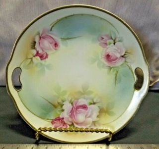 Antique Decorative Plate S.  E.  1811 Prussia Hand Painted Pink Roses Porcelain Euc
