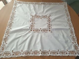 Vintage White Hand - Embroidered Square Tablecloth - 100 Cotton 36  X 36 " / 80 X 84