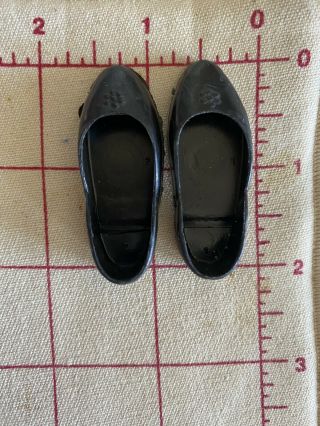 Black Vintage Doll Shoes Ballet Flat Slide Hard Plastic 2 " Point Toe Edwardian