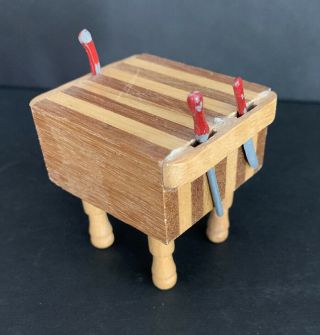 Dollhouse Miniature Wood Butcher Chopping Block Kitchen 3 Tools Mini Land Vtg