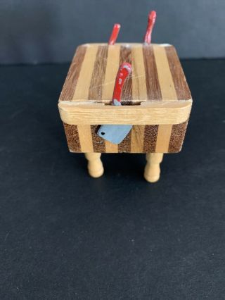 Dollhouse Miniature Wood Butcher Chopping Block Kitchen 3 tools Mini Land Vtg 2