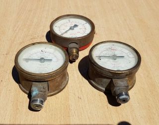 3 Vintage Brass & Iron Pressure Gauges
