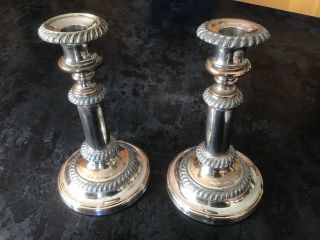 Pair Antique Sheffield Plate On Copper Telescopic (nw) Candlesticks