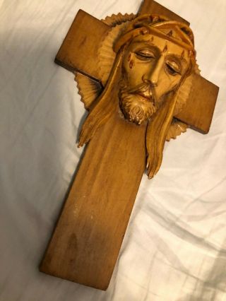 Glorious Rare Vintage Nuns Convent Hand Carved Wood Crucifix Cross From Poland