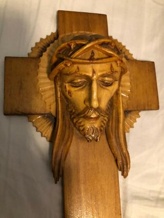 GLORIOUS RARE VINTAGE NUNS CONVENT HAND CARVED WOOD CRUCIFIX CROSS FROM POLAND 2