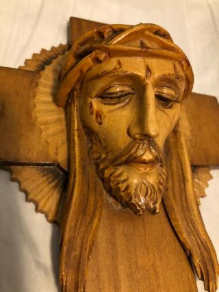 GLORIOUS RARE VINTAGE NUNS CONVENT HAND CARVED WOOD CRUCIFIX CROSS FROM POLAND 3