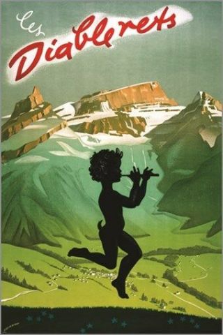 The Green Devil Vintage French Travel Poster Snow Mountains Rare 24x36