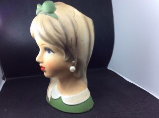 Rare Vintage Napco Teen Lady Head Vase C - 8494 Planter 7 1/4” Hard To Find Green 2