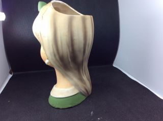 Rare Vintage Napco Teen Lady Head Vase C - 8494 Planter 7 1/4” Hard To Find Green 3