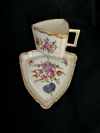 Antique Hand Painted Porcelain Cup Made In Triangle Shape Rare &