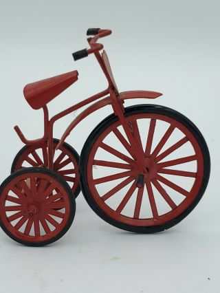 Vintage Dollhouse Miniature Red Tricycle Metal Bicycle Dolls Mini Vehicle Decor