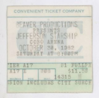 Rare Jefferson Starship 10/30/82 Detroit Mi Cobo Arena Ticket Stub Airplane
