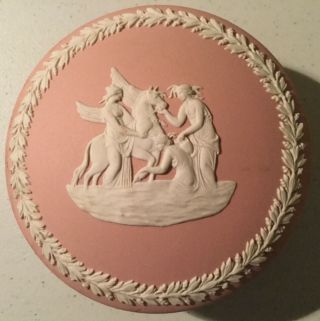 Rare Wedgwood Pegasus Relief Pink Jasperware Trinket Box Made In England