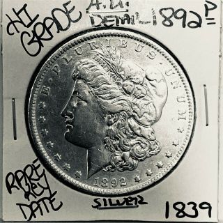 1892 Morgan Silver Dollar Hi Grade U.  S.  Rare Key Coin 1839