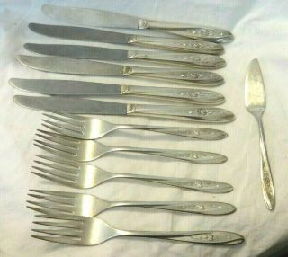 Wm Rogers Silver Plate Flatware 12 Pc Lovely Rose 1960