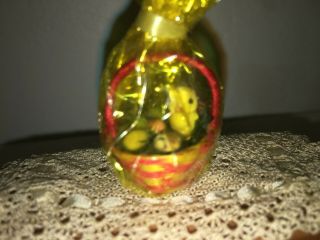 Vintage Dollhouse Woven Easter Basket With Chick,  Eggs In Cellophane