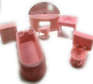 Vintage 50s Plasco Bathroom Dollhouse Furniture Tub Sink Vanity Chair 6 Piece