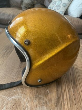 Vintage Lear Siegler 1977 Gold Metal Flake Rare Spoiler Design Motorcycle Helmet