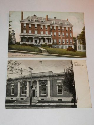 Washington Pa - 2 Rare Old Postcards - Hospital - Post Office