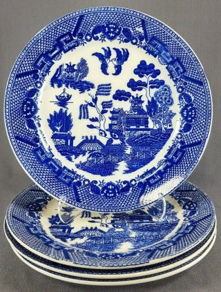 Vintage/antique Blue Willow Dinner Plates Japan 9 " Set Of 4