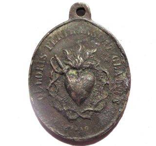 1791 ANTIQUE OLD - RARE - MEDAL PENDANT TO THE SACRED HEARTS OF JESUS AND MARY 2