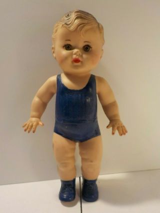 J Sun Rubber Vintage Tod - L - Tim Squeak Doll Blue Outfit Toy 1950 