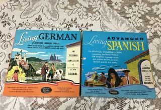 Vintage Living Language Course Vinyl Lp Records (6),  German,  Advanced Spanish