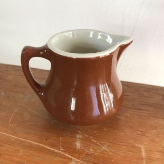 Vintage Hall Pottery Brown & White Small Personal Cream Pitcher Diner Milk Usa
