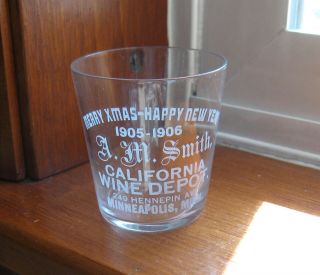 Antique Etched Advertising Shot Glass Wine Depot Minneapolis Mn 1906 A.  M.  Smith