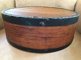 Vintage 14 - 1/2” Round Wood Cheese Box Rough Finished Metal Trim