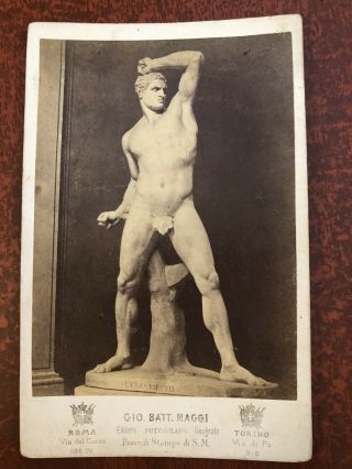 Antique Marble Statue Art Cabinet Card Photo Creugas By Canova Vatican Maggi