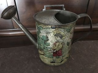 Antique Victorian Tin Lithograph Childs Toy Watering Can