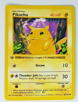 Rare Pokemon Pikachu 58/102 Shadowless ⭐1st Edition⭐ Wotc Base Set Yellow Cheek