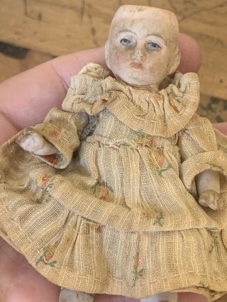 Antique German ? Small Miniature All - Bisque Doll Costume
