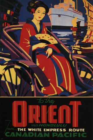 To The Orient Via Honolulu Vintage Travel Poster Canada 1933 24x36 Rare Gem