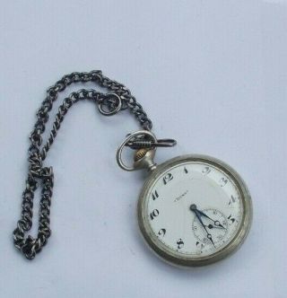 Rare Vintage Antique 2 " Doxa Wind Up Pocket Watch & Chain Fob Liege 1905 Look Nr