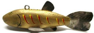 Vintage Jerry Matzen Gold Minnow Folk Art Fish Spearing Decoy Ice Fishing Lure