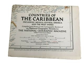 Map National Geographic 1947 Caribbean Mexico Central Ameica West Indies