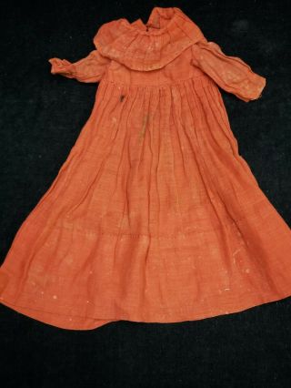 Vintage Antique Doll Dress Cotton Red Fabric Hand Sewn C1880 Estate Find