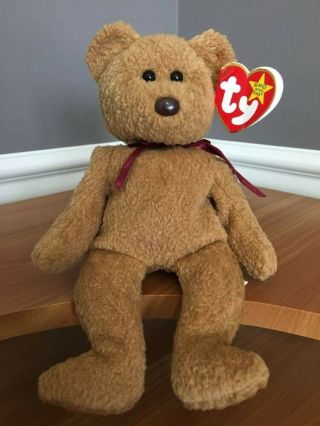 Ty Beanie Babies Curly The Bear - 4052 Rare 1993 Made In Indonesia Brown Nose