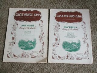 Rare 1946 " Song Of The South " Sheet Music Zip A Dee Doo Dah & Uncle Remus Said