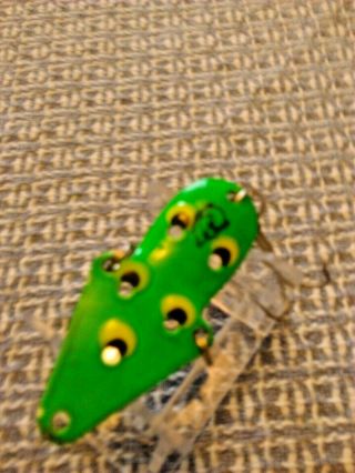 Old Lure Vintage Dare Devil Lure In Bright Green With Black/yellow Dots.