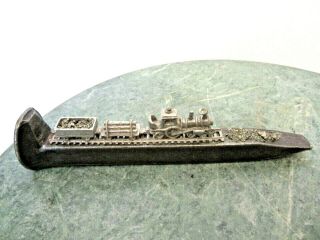 Vintage Antique Railroad Nail Spike With Pewter Train & Track