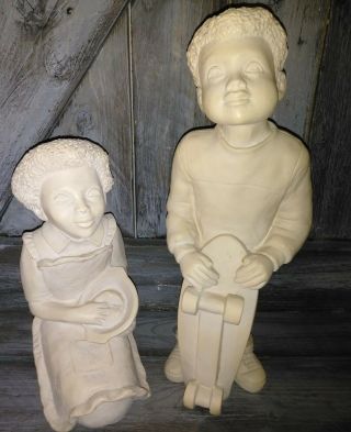African American Black Americana Figurine Statue Clay Material Boy & Girl Rare