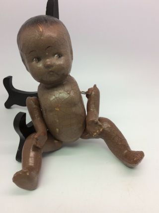 Antique Composition Brown Black Baby Doll 9” African American Jointed Arms Legs