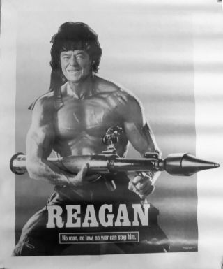 Rare Vintage Ronald Reagan Rambo Poster " No Man No Law No War Can Stop Him " 1985