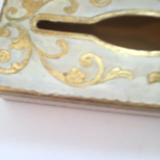 Vintage Italy GOLD Florentine Antique White TISSUE BOX HOLDER Gilded Wood 2