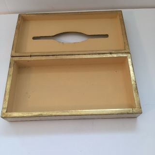 Vintage Italy GOLD Florentine Antique White TISSUE BOX HOLDER Gilded Wood 3