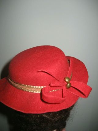 Vintage Red Wool Felt Wide - Brimmed Hat For Antique Boudoir Fashion Doll